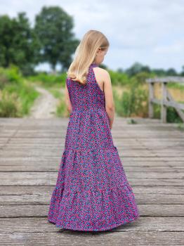 Double Slub Musselin Katrin, Korall-Pink mit Leoprint in Schwarz und Petrol